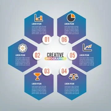 Vector illustration infographics 6 options. Template for brochure, business,  Stock Illustration