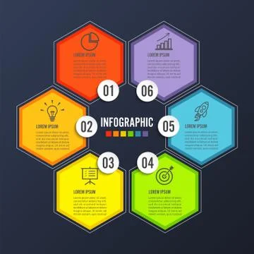 Vector illustration infographics 6 options. Template for brochure, business,  Stock Illustration