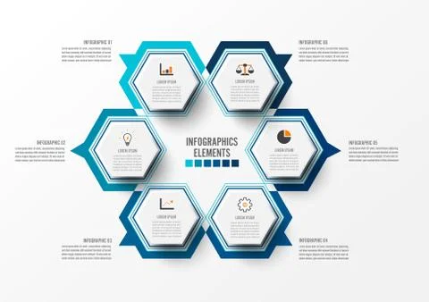 Vector illustration infographics 6 options. Template for brochure, business,  Stock Illustration