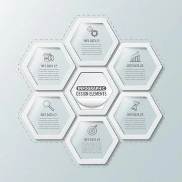 Vector illustration infographics 6 options. Template for brochure, business,  Stock Illustration