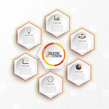 Vector illustration infographics 6 options. Template for brochure, business,  Stock Illustration
