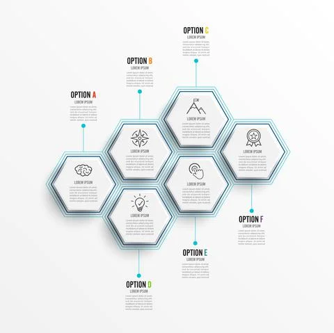 Vector illustration infographics 6 options. Template for brochure, business,  Stock Illustration
