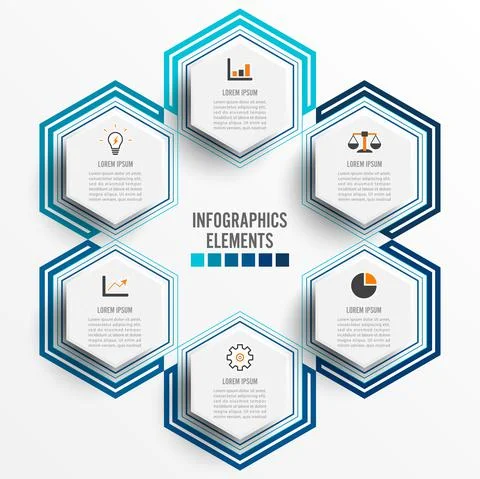Vector illustration infographics 6 options. Template for brochure, business,  Stock Illustration