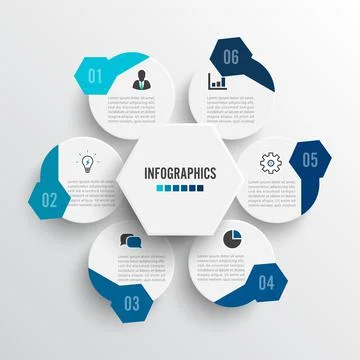 Vector illustration infographics 6 options. Template for brochure, business,  Stock Illustration