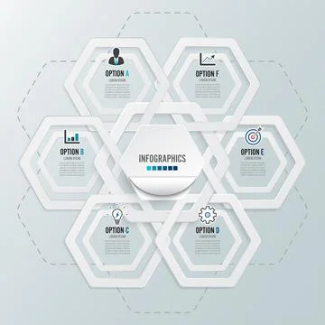 Vector illustration infographics 6 options. Template for brochure, business,  Stock Illustration