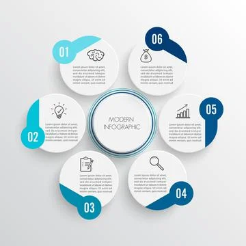 Vector illustration infographics 6 options. Template for brochure, business,  Stock Illustration