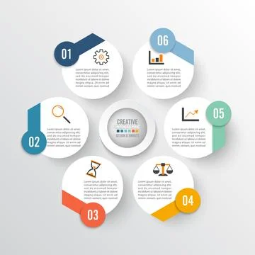 Vector illustration infographics 6 options. Template for brochure, business.. Stock Illustration