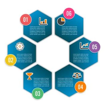 Vector illustration infographics 6 options. Template for brochure, business.. Stock Illustration