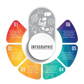 Vector illustration infographics 6 options. Template for brochure, business.. Stock Illustration