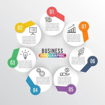 Vector illustration infographics 7 options. Template for brochure, business.. Stock Illustration