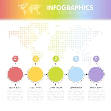 Vector illustration of the infographics with the dotted world map with the five Stock Illustration