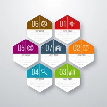 Vector illustration infographics seven hexagons Stock Illustration