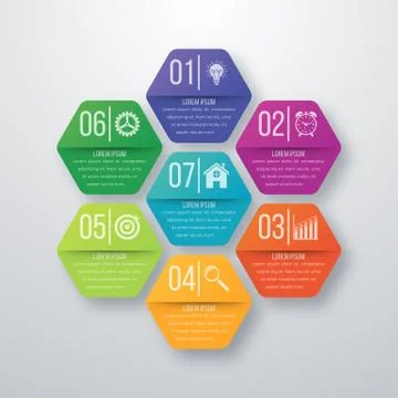 Vector illustration infographics seven hexagons Stock Illustration