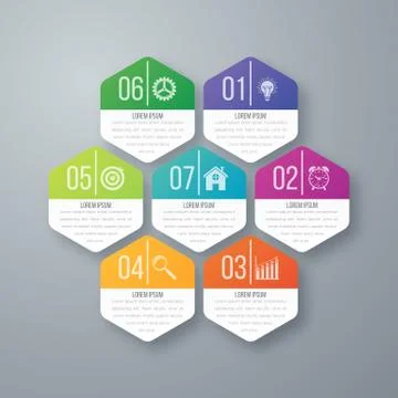 Vector illustration infographics seven hexagons Stock Illustration