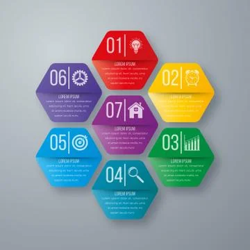 Vector illustration infographics seven hexagons Stock Illustration