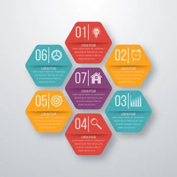 Vector illustration infographics seven hexagons Stock Illustration