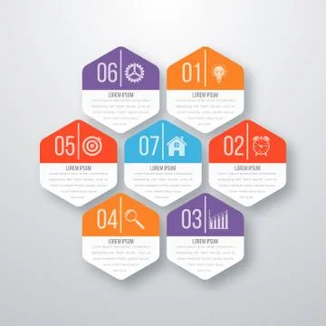 Vector illustration infographics seven hexagons Stock Illustration