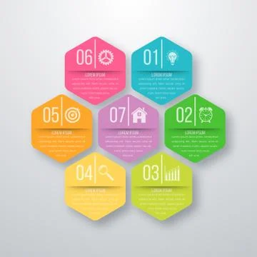 Vector illustration infographics seven hexagons Stock Illustration
