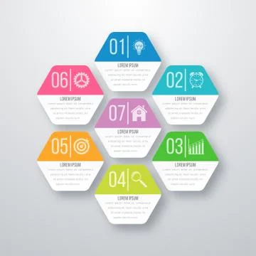 Vector illustration infographics seven hexagons Stock Illustration