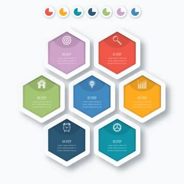 Vector illustration infographics seven hexagons Illustrazione stock