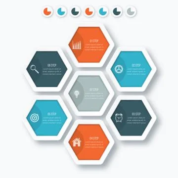 Vector illustration infographics seven hexagons Stock Illustration