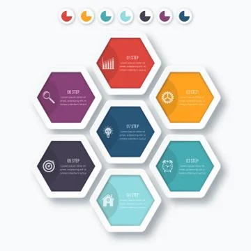 Vector illustration infographics seven hexagons Stock Illustration