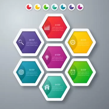 Vector illustration infographics seven hexagons Stock Illustration