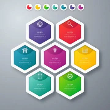 Vector illustration infographics seven hexagons Stock Illustration