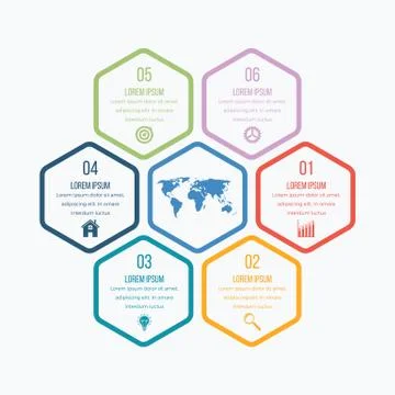 Vector illustration infographics six hexagons 스톡 일러스트