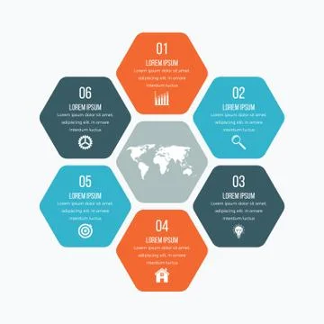 Vector illustration infographics six hexagons 스톡 일러스트