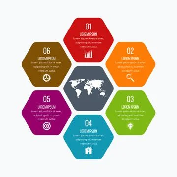 Vector illustration infographics six hexagons Stock Illustration
