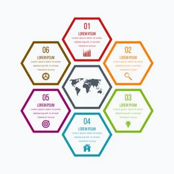 Vector illustration infographics six hexagons Stock Illustration