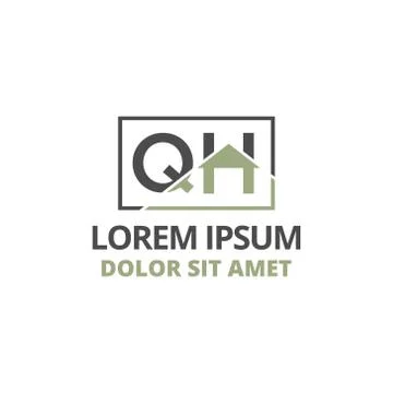 Vector illustration initial letter q and h with roof icon logo construction d Stock Illustration