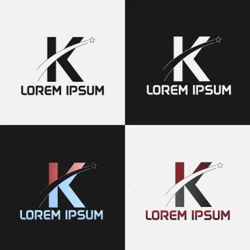 Vector illustration of the initials letter k with road and star designs Stock Illustration