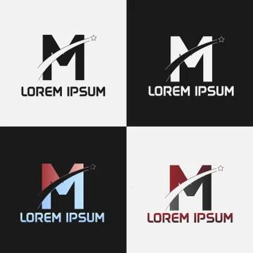 Vector illustration of the initials letter m with road and star designs Stock Illustration