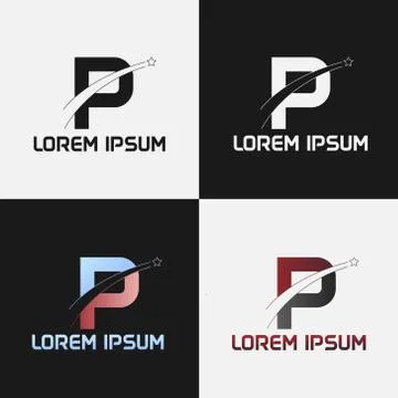 Vector illustration of the initials letter p with road and star designs Stock Illustration