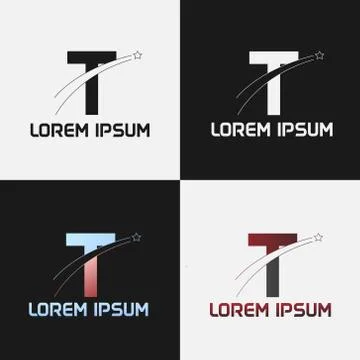 Vector illustration of the initials letter t with road and star designs Stock Illustration