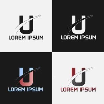 Vector illustration of the initials letter u with road and star designs Stock Illustration