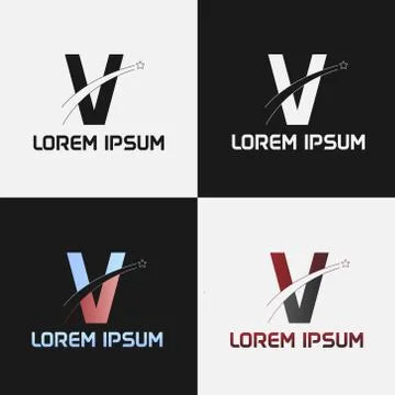 Vector illustration of the initials letter v with road and star designs Stock Illustration