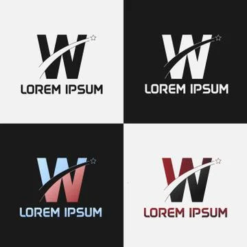 Vector illustration of the initials letter w with road and star designs Stock Illustration