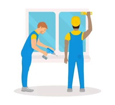 Vector Illustration of Install a Replacement Window. Stock Illustration