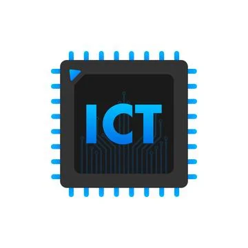 Vector illustration of an integrated circuit chip with ICT acronym, representing Stock Illustration