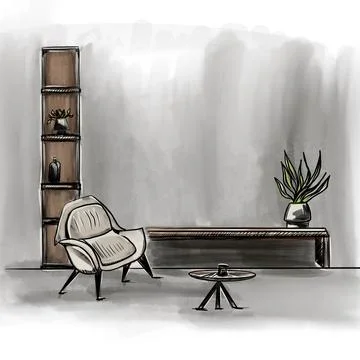 Vector illustration of an interior sketch of a recreation area in a house in Stock Illustration