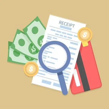 Vector illustration of invoice document analysis and financial audit Illustrazione stock