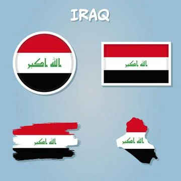 Vector illustration of Iraq map with flag. Stock Illustration