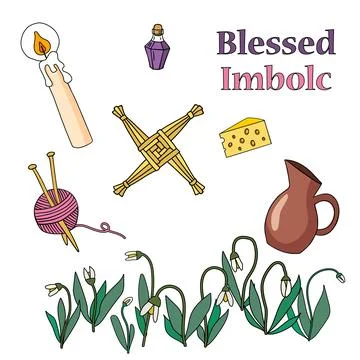 Vector illustration of the Irish spring pagan holiday Imbolc symbols Stock Illustration