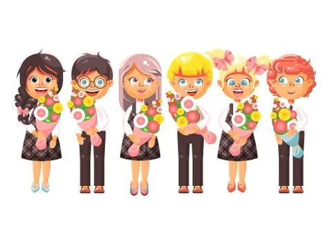 Vector illustration isolated cartoon characters children schoolchildren Stock Illustration