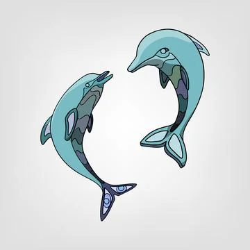 Vector illustration of isolated cartoon dolphins Stock Illustration