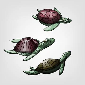 Vector illustration of isolated cartoon turtles Stock Illustration