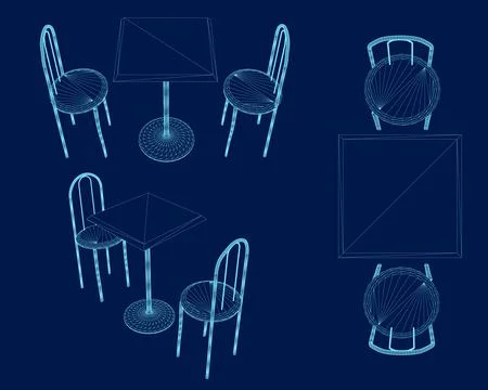 Vector illustration, isolated, contour, table and two chairs set. Isometric, top Stock-Illustration